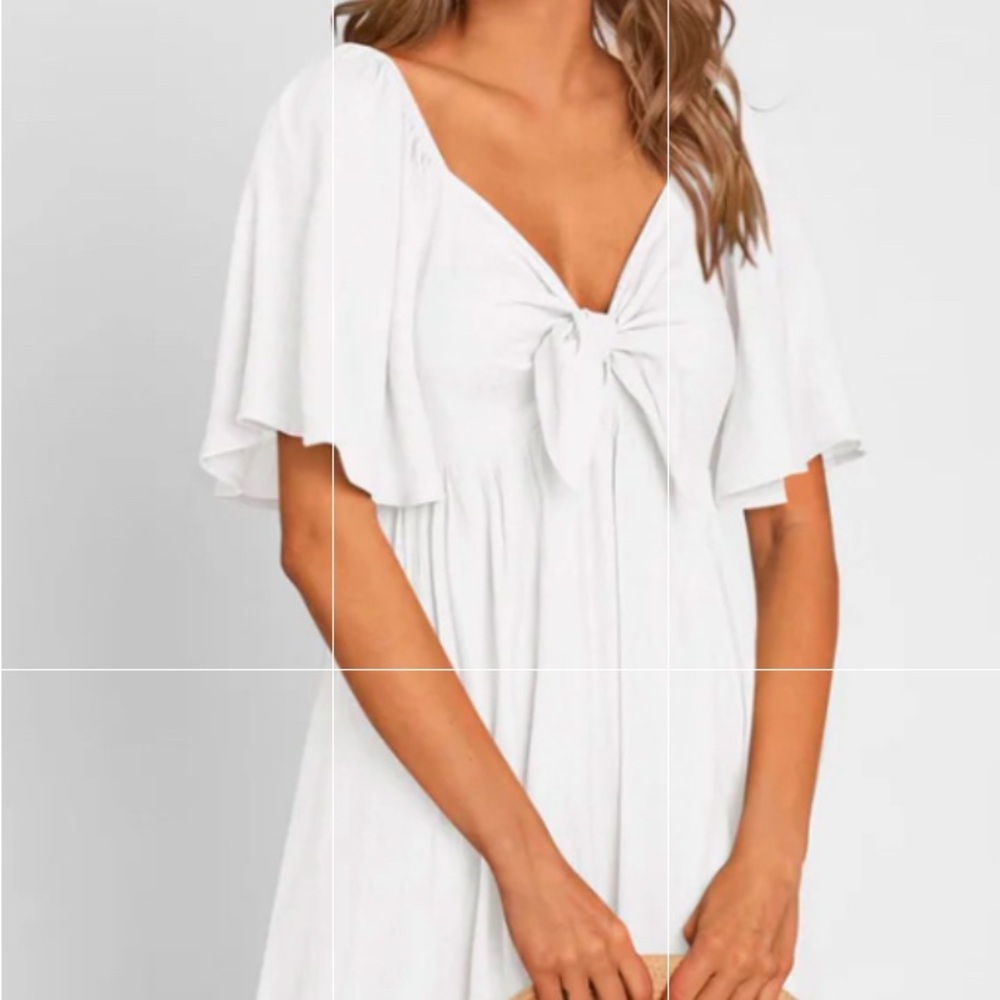 Short Sleeve V Neck White Maxi Dress - Picture 2 of 7